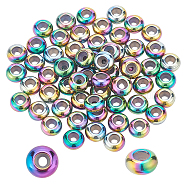 Elite 60Pcs Ion Plating(IP) 201 Stainless Steel Beads, with Rubber Inside, Slider Beads, Stopper Beads, Rondelle, Rainbow Color, 8x4mm, Hole: 4mm, Rubber Hole: 2mm(STAS-PH0004-42)