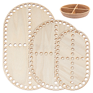 Wooden Crochet Basket Base, Bag Bottom, for Knting Craft Making, Oval, Navajo White, 18~24.9x10~15x0.25cm, Hole: 8mm, 3pcs/set(TOOL-WH0051-16)