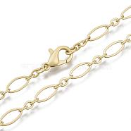 Brass Cable Chains Necklace Making, with Lobster Claw Clasps, Matte Gold Color, 23.62 inch(60cm) long, Link 1: 9x4x0.6mm, Link 2: 3.5x3x0.6mm, Jump Ring: 5x1mm(MAK-S072-16B-MG)