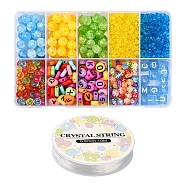 Transparent & Opaque Acrylic Beads, Horizontal Hole, Mixed Letters, with Elastic Crystal Thread, Stretchy String Bead Cord, for Beaded Jewelry Making, Mixed Color, 1108pcs/box(DIY-YW0005-71)