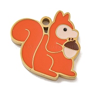 304 Stainless Steel Enamel Pendants, Squirrel Charm, Real 14K Gold Plated, 15x14x1.8mm, Hole: 1.4mm(STAS-Z093-07G)