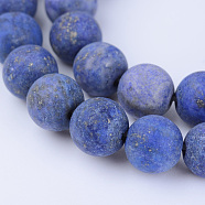 Natural Lapis Lazuli Beads Strands, Round, Frosted, Dyed, 8~8.5mm, Hole: 1mm, about 47pcs/strand, 15.5 inch(G-Q462-8mm-19)