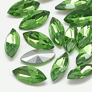 Pointed Back Glass Rhinestone Cabochons, Back Plated, Faceted, Horse Eye, Emerald, 12x6x3.5mm(RGLA-T083-6x12mm-20)