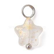 Spray Painted Glass Pendant, with Brass Findings, Star Charms, Clear, 13.5~14x8x4mm, Hole: 3mm(PALLOY-JF02337-02)