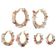 3 Pairs 3 Size Natural Rutilated Quartz Chips Hoop Earrings, 304 Stainless Steel Wire Wrap Earrings, 23~35x5~8.5mm, 1 Pair/size(EJEW-JE05710-05)