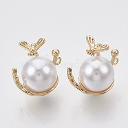 Brass Charms, Nickel Free, with ABS Plastic Imitation Pearl, Real 18K Gold Plated, 11.5x13.5x8mm, Hole: 0.9mm(KK-T050-50G-NF)