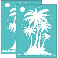 Self-Adhesive Silk Screen Printing Stencil, for Painting on Wood, DIY Decoration T-Shirt Fabric, Turquoise, Coconut Tree Pattern, 280x220mm(DIY-WH0338-071)