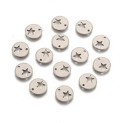 Tarnish Resistant 304 Stainless Steel Flat Round Charms, Stainless Steel Color, 12x1mm, Hole: 1.5mm(STAS-R063-03)