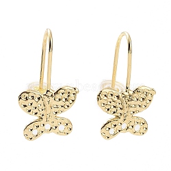 Brass Earrings Hooks, Ear Wire with Vertical Loops, Butterfly, Golden, 22x12x4mm, Hole: 1mm, 18 Gauge, Pin: 1mm(KK-A181-VF421)