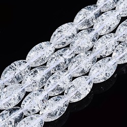 Transparent Crackle Glass Beads Strands, Oval, Clear, 13x8mm, Hole: 1.2mm, about 30pcs/strand, 15.75''(40cm)(X-GLAA-S192-B-010A)