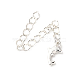 Rack Plating Brass Ends with Chain and Charms, Long-Lasting Plated, Lead Free & Cadmium Free, Dolphin, Silver, 63mm(KK-F873-08S)