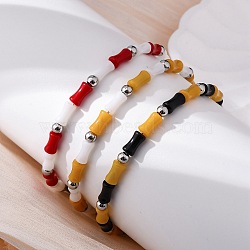 304 Stainless Steel Beaded Bracelets for Women, Column, with Glass & Steel Beads, Mixed Color, 7-1/2 inch(18.9cm)(BJEW-M056-05P)