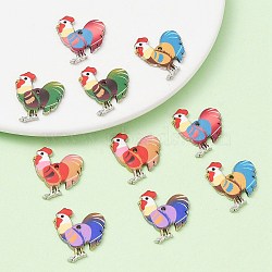 10Pcs 5 Colors Alloy Enamel Pandants, Lead Free & Cadmium Free, Platinum, Rooster Charm, Mixed Color, 23x19.5x2mm, Hole: 1.6mm, 2pcs/color(ENAM-YW0003-60)