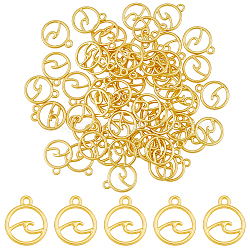 Alloy Pendants, Round Ring with Wave, Golden, 14.5x12x1.5mm, Hole: 1.6mm, 60pcs/box(FIND-DC0003-39)