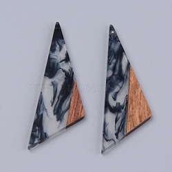 Resin & Walnut Wood Pendants, Two Tone, Triangle, Black, 66x20.5x2~3mm, Hole: 1.5mm(RESI-R428-04)