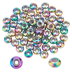 Elite 60Pcs Ion Plating(IP) 201 Stainless Steel Beads, with Rubber Inside, Slider Beads, Stopper Beads, Rondelle, Rainbow Color, 8x4mm, Hole: 4mm, Rubber Hole: 2mm(STAS-PH0004-42)