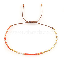 Bohemian Style Cylinder Glass Seed Beaded Braided Bead Bracelets, Braided Polyester Cord Adjustable Bracelets for Women, Orange, 11.02 inch(28cm)(IR5631-1)