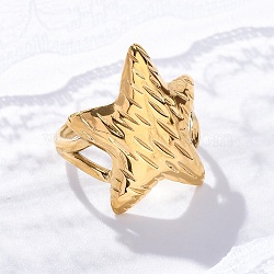 Marine Animal Theme 304 Stainless Stee Open Cuff Rings, Real 18K Gold Plated, Starfish, 23mm, Adjustable(RJEW-Q005-01H-G)