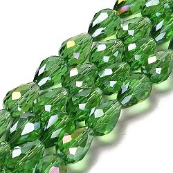 Electroplate Glass Beads Strands, AB Color Plated, Faceted Teardrop, Lime Green, 12x8mm, 58pcs/strand, 26.5 inch(EGLA-D015-12x8mm-19)