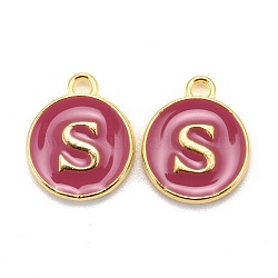 Golden Plated Alloy Enamel Charms, Cadmium Free & Lead Free, Enamelled Sequins, Flat Round with Letter, Camellia, Letter.S, 14x12x2mm, Hole: 1.5mm(ENAM-S118-08S)