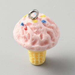 Opaque Resin Imitation Food Pendants, Ice Cream Charms, with Platinum Tone Iron Loops, Misty Rose, 25x15~16mm, Hole: 2mm(RESI-WH0035-44E)