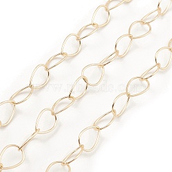 Brass Hollow Teardrop Link Chains, Unwelded, with Spool, Real 18K Gold Plated, 10x7x0.5mm(CHC-M025-42G)