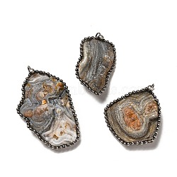 Natural Agate Big Pendants, Nuggets Charms, with Antique Silver Tone Brass Chain and Stannum, Lead Free & Cadmium Free, 48~63x27~38x8~10.5mm, Hole: 5mm(G-F731-01AS)
