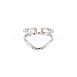 Non-Tarnish 304 Stainless Steel Double Line Open Cuff Ring for Women, Stainless Steel Color, US Size 6 3/4(17.1mm)(RJEW-S405-211P)