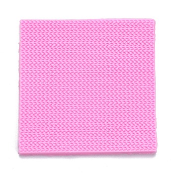 DIY Sweater Stitch Texture Food Grade Silicone Molds, Fondant Impression Mat Mold, for Cupcake Cake Decoration, Rectangle with Wave Pattern, Hot Pink, 100x100x6mm