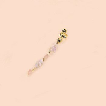 Alloy Dreadlocks Beads, Rose Quartz Braiding Hair Pendants Decoration Clips, 85x10mm
