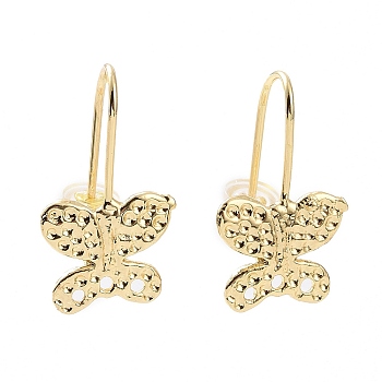 Brass Earrings Hooks, Ear Wire with Vertical Loops, Butterfly, Golden, 22x12x4mm, Hole: 1mm, 18 Gauge, Pin: 1mm