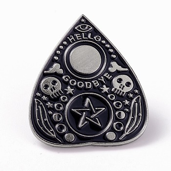 Heart with Skull Divination Board Enamel Pin, Platinum Alloy Word Hello Goodbye Badge for Backpack Clothes, Black, 30x25x1.5mm
