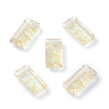 Embossed Glass Rhinestone Pendants, Rectangle, Faceted, Paradise Shine, 14x7x4.2mm, Hole: 1.5mm