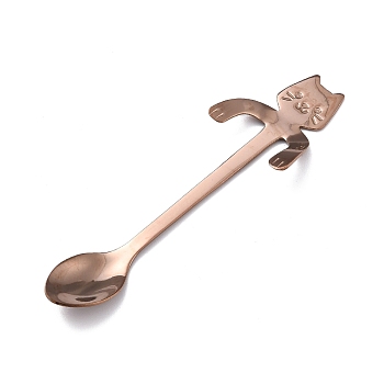 304 Stainless Steel Hanging Spoon, Cat Shape, Rose Gold, 116x32x8.5mm