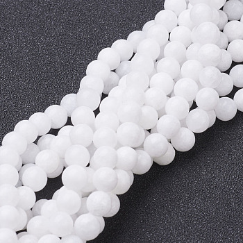 Natural White Jade Beads Strands, Dyed & Heated, Round, White, 6mm, Hole: 0.8mm, about 68pcs/strand, 15 inch