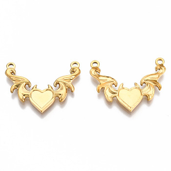 201 Stainless Steel Pendants, Evil Heart with Wing Charm, Real 18K Gold Plated, 23.5x30x2.5mm, Hole: 1.8mm