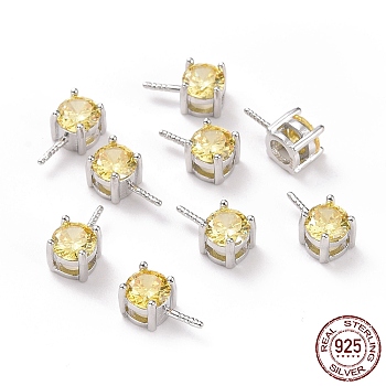 Rhodium Plated 925 Sterling Silver Peg Bails, with Cubic Zirconia, Square, Platinum, Light Yellow, 9x4x4.5mm, Hole: 2.5x1.5mm, Pin: 0.6mm