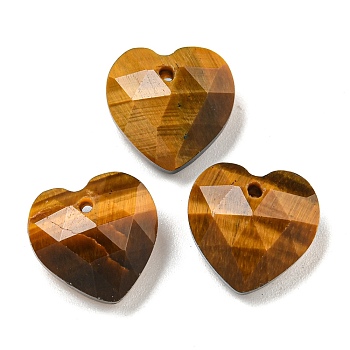 Natural Tiger Eye Faceted Heart Charms, 13x13x6mm, Hole: 1mm