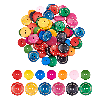 2-hole Basic Sewing Button, Round, Colorful, Mixed Color, 200pcs/set
