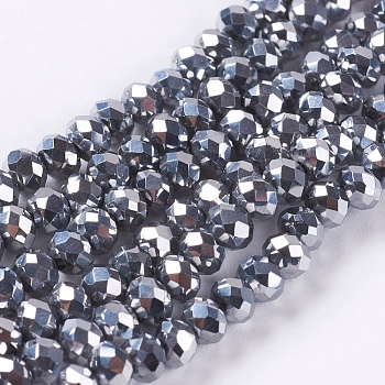 Faceted Rondelle Electroplate Glass Beads Strands, AB Color Plated, Silver, 4.5x3.5mm, Hole: 1mm