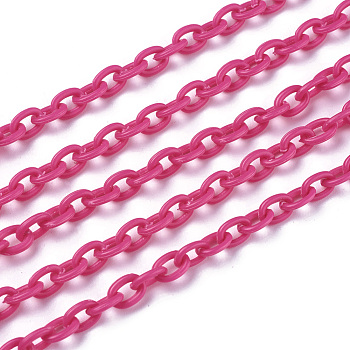 ABS Plastic Cable Chains, Oval, Deep Pink, 14.96 inch~15.35 inch(38~39cm), 5.5~6mm