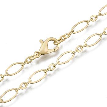 Brass Cable Chains Necklace Making, with Lobster Claw Clasps, Matte Gold Color, 23.62 inch(60cm) long, Link 1: 9x4x0.6mm, Link 2: 3.5x3x0.6mm, Jump Ring: 5x1mm