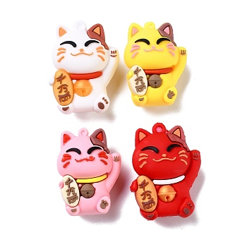 PVC Cartoon Lucky Cat Doll Pendants, for Keychains, Maneki Neko, Mixed Color, 43~48x32~35.5x23~23.5mm, Hole: 1.8~2.5mm