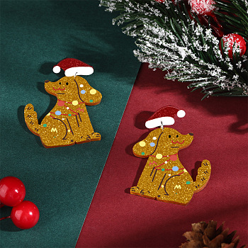 Christmas Theme Acrylic Dangle Stud Earrings, Platinum, Dog, 50x38mm