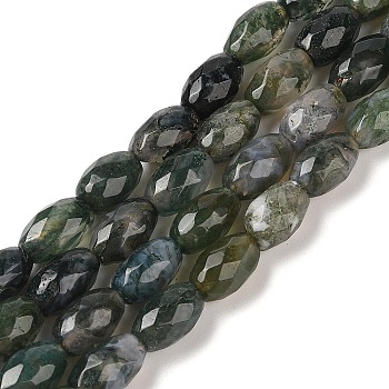 Natural Moss Agate Beads Strands, Faceted, Oval, 12x8mm, Hole: 1.2mm, about 32pcs/strand, 15.59''(39.6cm)