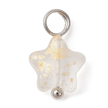 Spray Painted Glass Pendant, with Brass Findings, Star Charms, Clear, 13.5~14x8x4mm, Hole: 3mm
