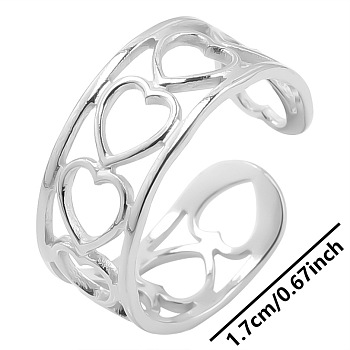 Simple Stainless Steel Love Heart Open Cuff Rings for Men Women, Stainless Steel Color