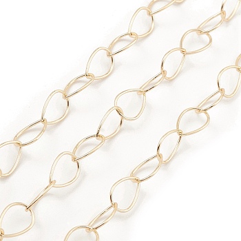 Brass Hollow Teardrop Link Chains, Unwelded, with Spool, Real 18K Gold Plated, 10x7x0.5mm