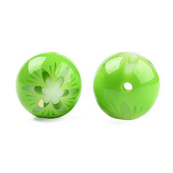 Flower Opaque Resin Beads, Round, Lime, 20x19mm, Hole: 2mm