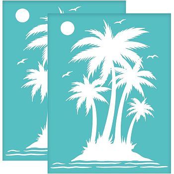 Self-Adhesive Silk Screen Printing Stencil, for Painting on Wood, DIY Decoration T-Shirt Fabric, Turquoise, Coconut Tree Pattern, 280x220mm